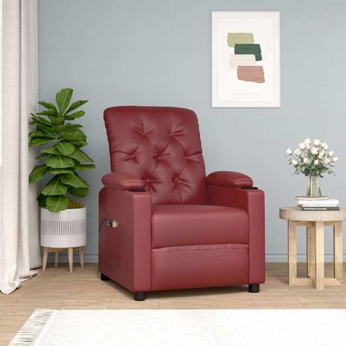 Massagesessel mit Aufstehhilfe Weinrot Kunstleder