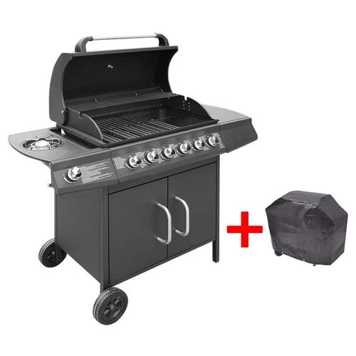 Gasgrill 6+1 Flammen Schwarz