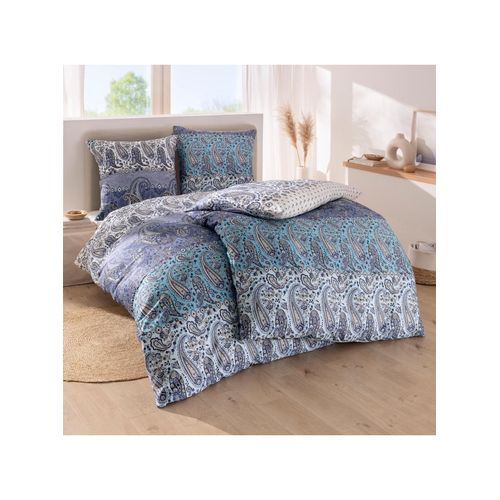 Bettwäsche IRISETTE Gr. 1, blau (hellblau, bedruckt), B/L: 135cm x 200cm, 2-teilige Garnitur St., 2-teilige Garnitur St., Mako-Satin, B/L: 80cm x 80cm, Mako-Satin, 100% Baumwolle, Bettwäsche