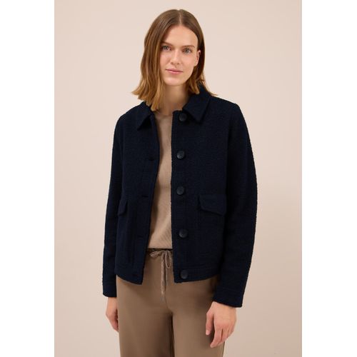 Fellimitatjacke CECIL, Damen, Gr. XXL (46), blau (schwarz navy blau), Stoff, Obermaterial: 100% Polyester; Futter: 100% Polyester, unifarben, Casual, normal normal, V-Ausschnitt, Bündchen, Jacken, mit Knopfleiste