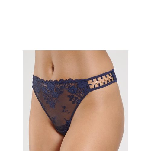 String LASCANA, Damen, Gr. 32/34, blau (navy), Spitze, Obermaterial: 85% Polyamid, 15% Elasthan, Unterhosen, aus Spitze mit dekorativen Ringdetail, sexy Dessous, Reizwäsche