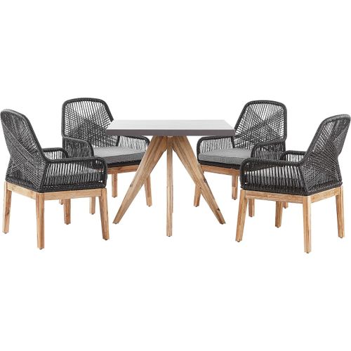 BELIANI Gartenset Tisch 90x90 cm und 4 Stühle Faserzement Akazienholz-Gestell rustiklaler Look Gartenausstattung Gartenmöbel Garten und Terrasse