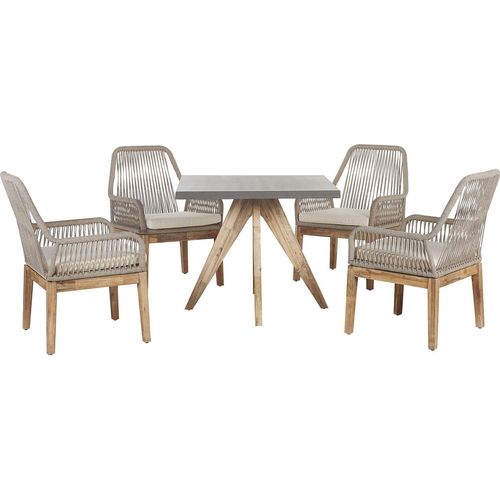 BELIANI Gartenset Tisch Grau/ Beige 90x90 cm 4 Stühle Faserzement Akazienholz-Gestell Gartenausstattung Gartenmöbel Garten / Terrasse rustiklaler Look