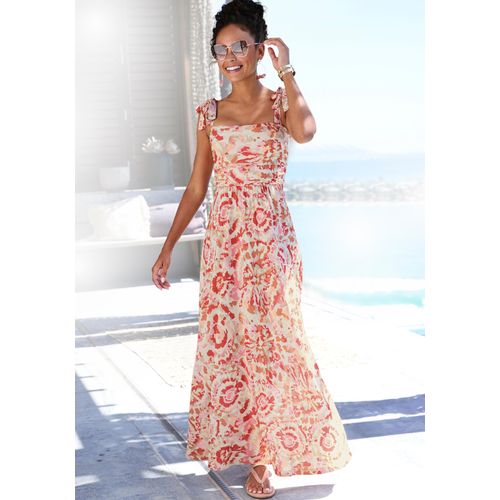 Maxikleid BUFFALO, Damen, Gr. 42, N-Gr, rosa, rot bedruckt, Single Jersey, Obermaterial: 100% Viskose, bedruckt, modisch, figurumspielend knöchellang, ohne Ärmel, Kleider, Alloverprint, Bandeaukleid, sommerlich, verspielt