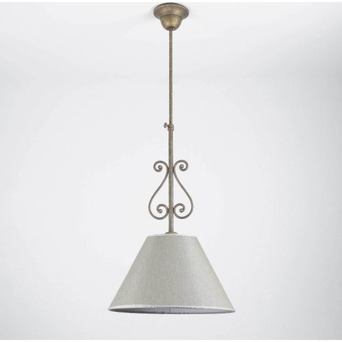 Premium Deckenlampe Antik aus Messing Stoffschirm Handarbeit 3-flmg L120cm Esstisch Beleuchtung Wohnzimmer