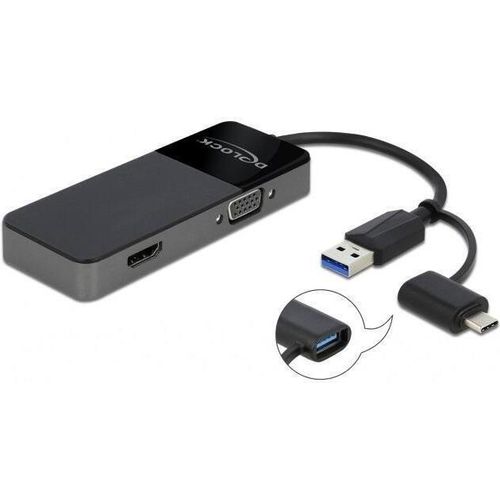 DELOCK USB 3.2 Gen 1 Adapter zu 4K HDMI + VGA Splitter Funkt