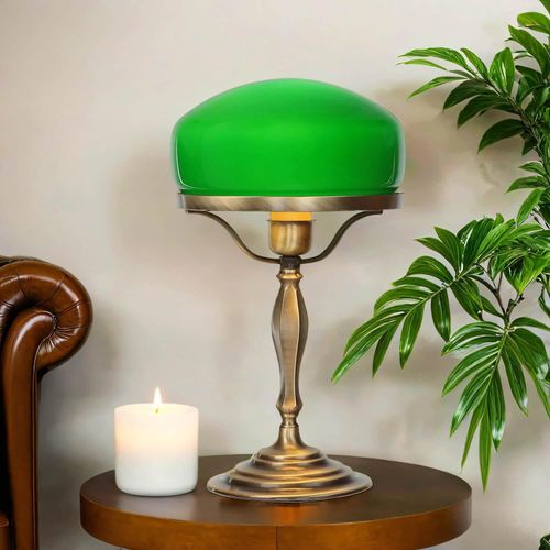 Schreibtischlampe Jugendstil Messing Glas E27 Pilzlampe Pilzleuchte