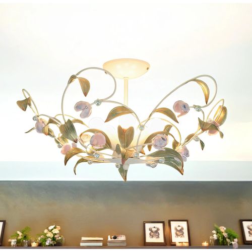 Verspielte Deckenleuchte in Weiß Rosa Floraler Stil 5x E14 bis zu 60 Watt 230V aus Metall & Glas Küche Esszimmer Lampe Leuchten innen