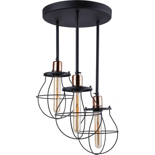 Industrie Deckenleuchte schwarz Kupfer 3-flammig E27 Loft Lampe Frame Design Zapfenschirm Rahmenleuchte Loftleuchte Lampengestell Hängelampe Retro Stil Wohnzimmer Beleuchtung