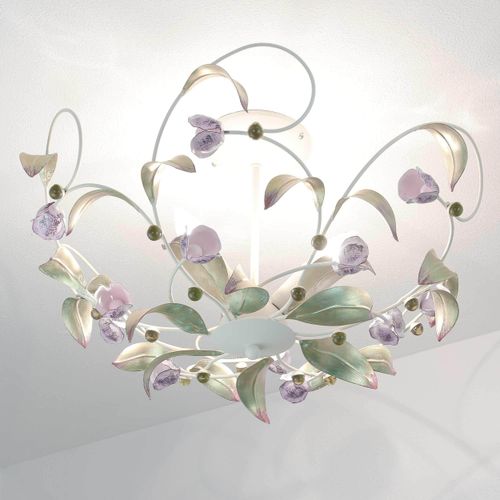 Verspielte Deckenleuchte Weiß Rosa Floraler Stil aus Metall Glas Küche Esszimmer Lampe Leuchte innen
