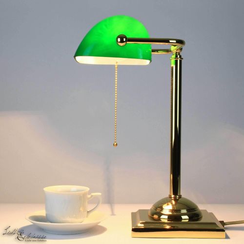 Bankerlampe mit Zugschalter Jugendstil E27 Handarbeit Schreibtischleuchte