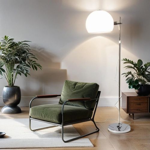 Moderne Stehlampe Wohnzimmer mit Lampenschirm Chrom Weiß flexibel 160cm Bauhaus Lampe EMPETRUM