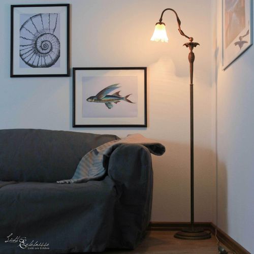 Stehlampe Weiß Bronze E14 142 cm Messing Floral Standleuchte