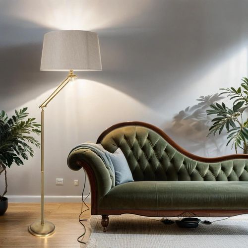 Standleuchte E27 155 cm Bronze Stoff Echt-Messing Klassisch Stehlampe