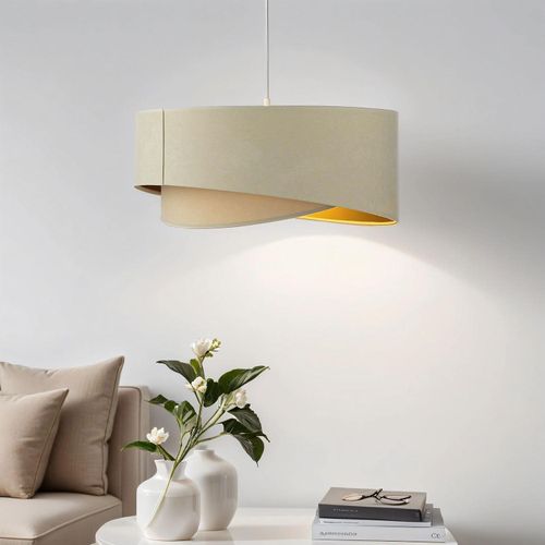 Pendelleuchte Creme Gold Stoff Schirm E27 Ø 50 cm Modern Hängeleuchte