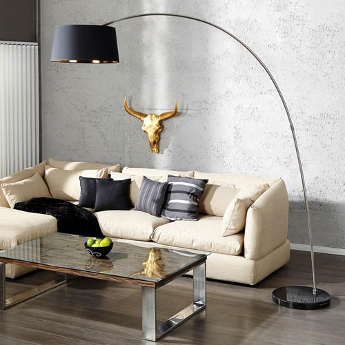 Standleuchte 215 cm E27 Schwarz Chrom Stoff Metall Retro Stehlampe