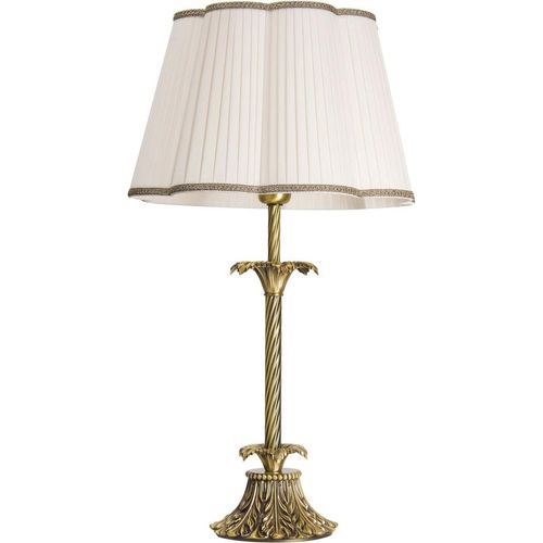 Tischlampe Weiß Bronze E27 42 cm Messing Jugendstil Nachttischlampe