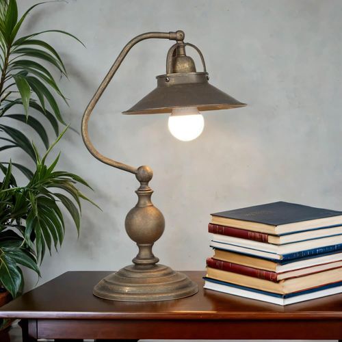 Tischlampe Messing massiv 39 cm E27 Bronze Industrial Nachttischleuchte