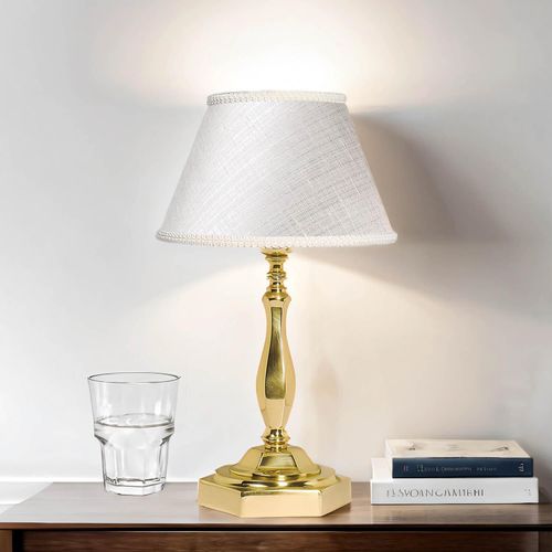 Tischleuchte 24 cm E14 Gold Weiß Stoff Messing Klassisch Tischlampe