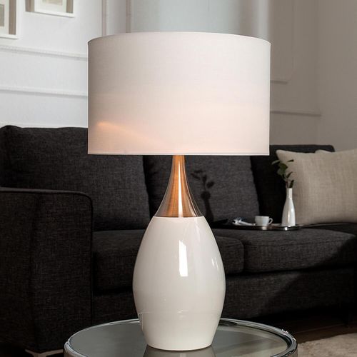 Nachttischleuchte 60 cm E27 Weiß Metall Klassisch Nachttischlampe