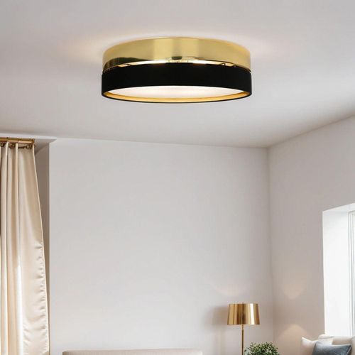 Deckenleuchte Schwarz Gold blendarm Metall Stoff rund Ø 60 cm 4x E27 Deckenlampe Wohnzimmer Schlafzimmer
