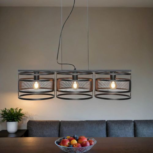 Pendelleuchte Schwarz 3-flammig Modern Metall Mesh E27 höhenverstellbar Esstisch Hängelampe