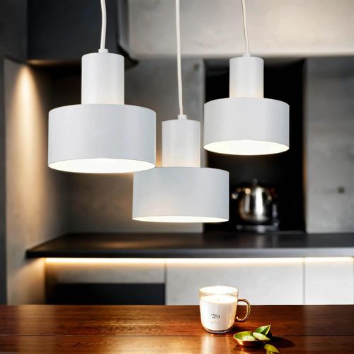 Pendelleuchte Weiß 3-flammig E27 Metall verstellbar Retro Hängelampe Esstisch Esszimmer Wohnzimmer