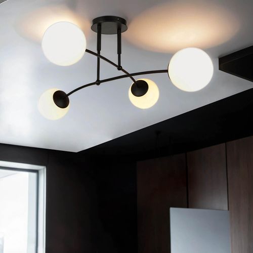 Deckenlampe Modern Schwarz Weiß Kugel Schirm 4x E14 Deckenleuchte Wohnzimmer Esszimmer
