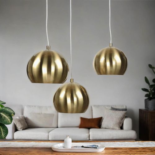 Hängelampe 3-flammig Metall Kugelschirme Gold höhenverstellbar E27 Pendelleuchte Esstisch Esszimmer Wohnzimmer