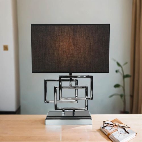 Tischleuchte Stoff Metall 49 cm E27 Stoff Silber Tischlampe Schlafzimmer Nachttischlampe