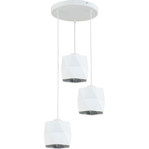 Pendelleuchte Stoff Metall in Weiß Silber 3-flammig E27 Modern Hängelampe Esstisch Wohnzimmer