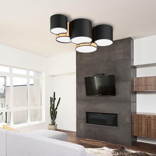 Deckenleuchte Stoff 81 cm lang 5-flammig Modern Schwarz Gold E27 Wohnzimmer Schlafzimmer Deckenlampe