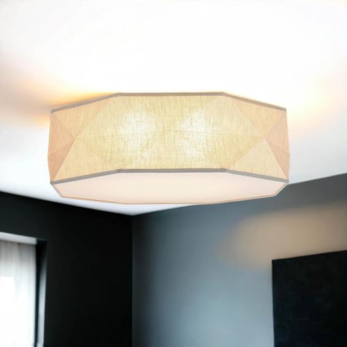 Deckenlampe Leinen Stoff B: 52 cm 4x E27 blendarm Grau-Beige Modern Deckenleuchte Wohnzimmer Schlafzimmer