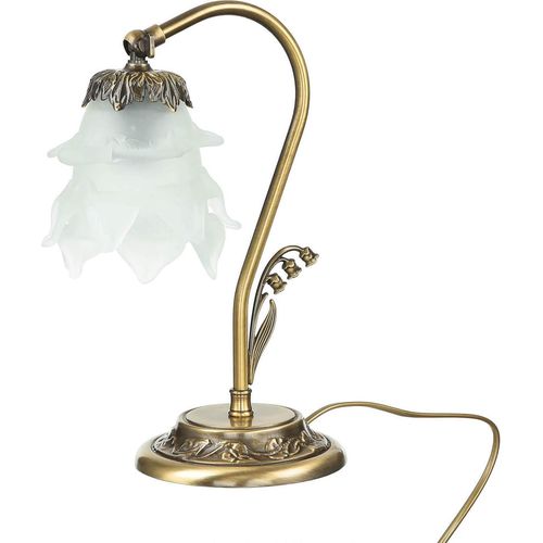 Schreibtischlampe verstellbar Messing massiv Glas E14 Floral Premium Tischleuchte