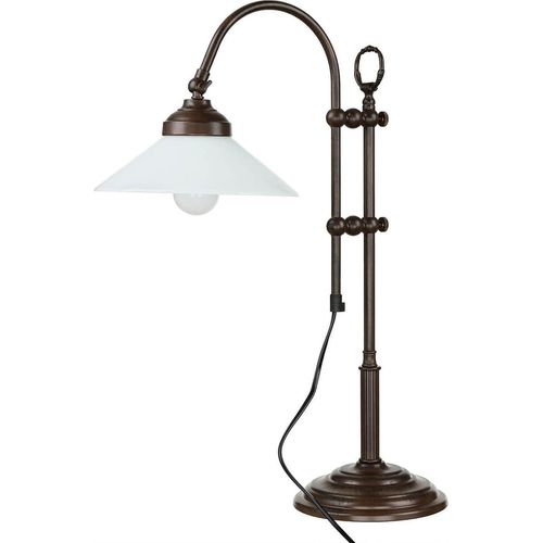 Schreibtischlampe Messing Glas H: 49 cm E27 Kabelschalter Braun Weiß Premium Tischleuchte Tischlampe Arbeitszimmer