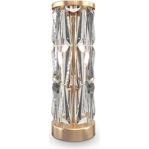 Nachttischlampe Metall Ø 20 cm 58 cm in Gold E14 2-flammig rund Art Déco Kristall Tischlampe