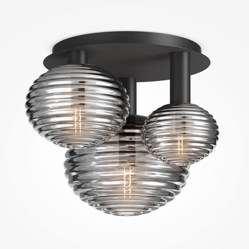 Deckenlampe Rauchglas Metall E14 53,5 cm breit Schwarz Rauchgrau 3-flammig Modern