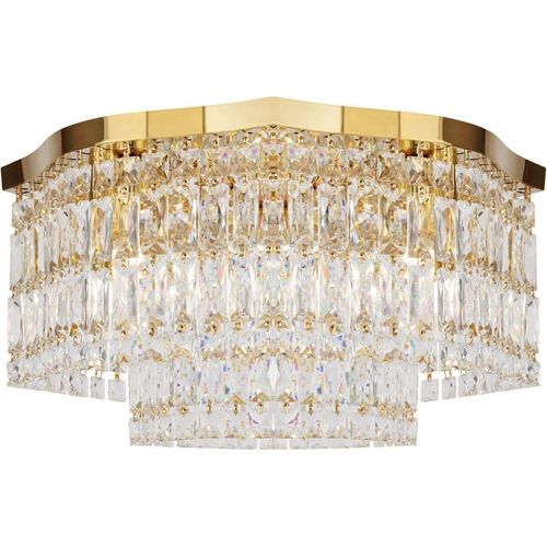 Deckenleuchte Metall E14 B: 45 cm in Gold 6-flammig rund Art Déco Kristall Deckenlampe