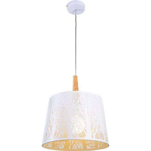 Hängelampe Metall rund Ø 35 cm H: max. 120 cm Weiß Natur E27 Skandinavisch Pendelleuchte