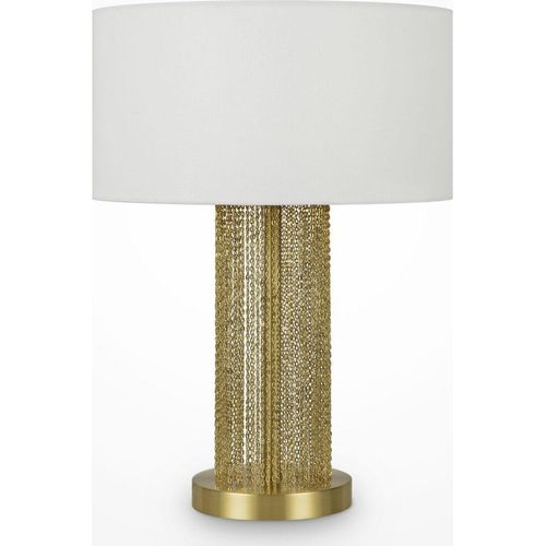 Tischleuchte Stoff Edelstahl E27 47 cm hoch in Gold Weiß rund Modern