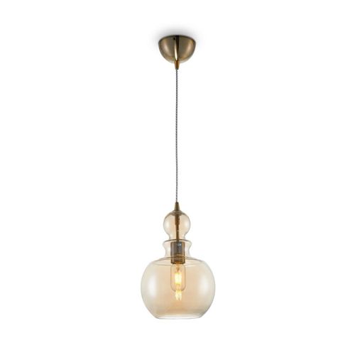 Pendelleuchte Metall Rauchglas rund D: 21,5 cm H: max. 153,4 cm in Bronze Bernstein E27 Vintage