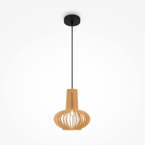 Pendelleuchte Metall Holz D: 25,5 cm rund H: max. 331,5 cm Schwarz Beige E27 Skandinavisch