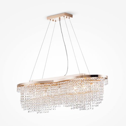 Hängeleuchte Metall H: max. 68 cm in Roségold E14 7-flammig länglich Modern Kristall