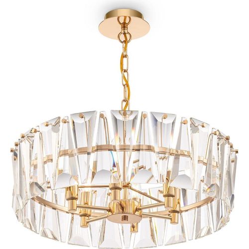 Pendelleuchte Metall rund Ø 51,7 cm H: max. 66,8 cm in Gold E14 6-flammig Art Déco Kristall Hängeleuchte