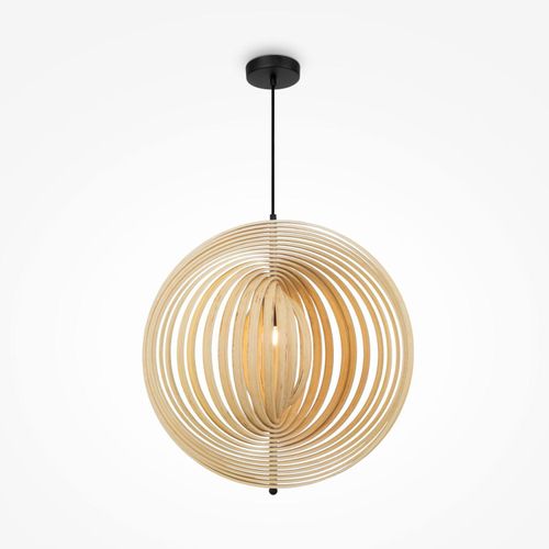 Pendelleuchte Metall Holz E27 rund D: 60 cm H: max. 362,5 cm Schwarz Beige Skandinavisch Hängeleuchte