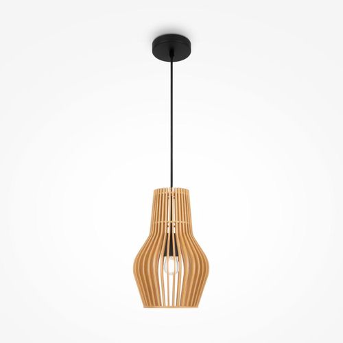 Hängelampe Holz Metall E27 Ø 20 cm rund H: max. 333,5 cm Schwarz Beige Skandinavisch