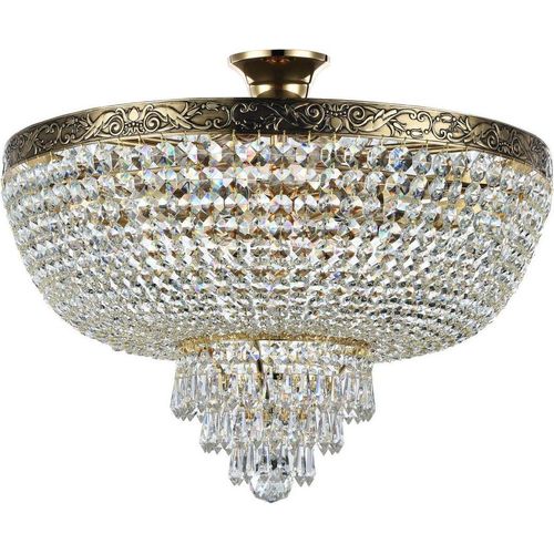 Deckenleuchte Metall D: 50 cm in Gold antik E27 6-flammig rund Klassisch Kristall