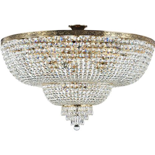 Deckenleuchte Metall E27 rund D: 100 cm in Gold antik 18-flammig Klassisch Kristall
