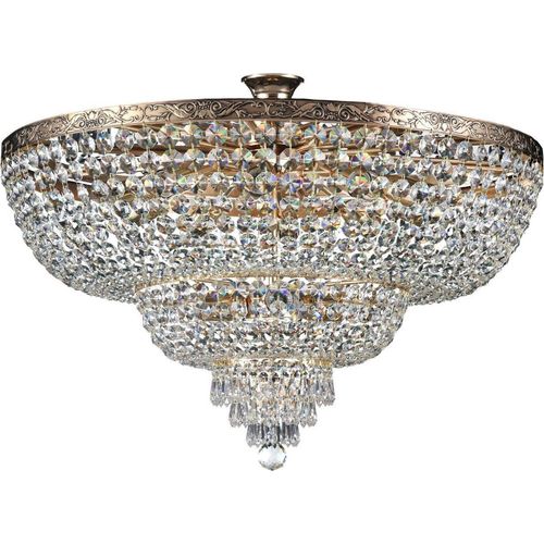 Deckenlampe Metall D: 80 cm rund in Gold antik E27 14-flammig Klassisch Kristall Deckenleuchte