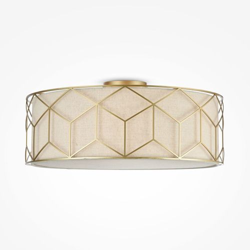 Deckenleuchte Stoff Metall E27 Ø 57 cm rund in Gold Natur 5-flammig Modern Deckenlampe
